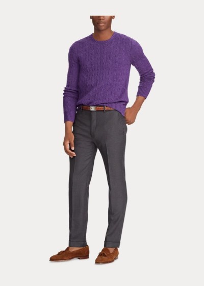 Pantalones Polo Ralph Lauren Hombre Grises - Slim Fit Wool Twill - IFQBG3156